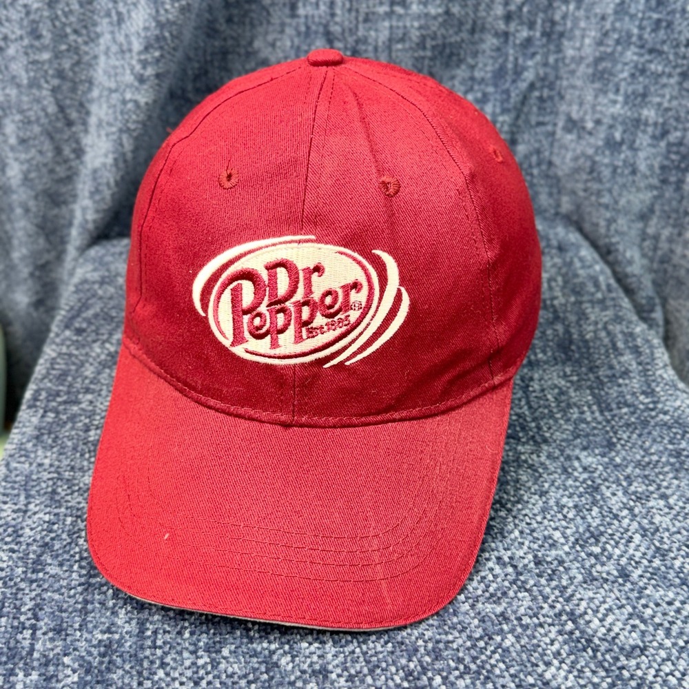 Dr Pepper Red Embroidered Logo Strapback Hat Cap Adjustable 100% Cotton